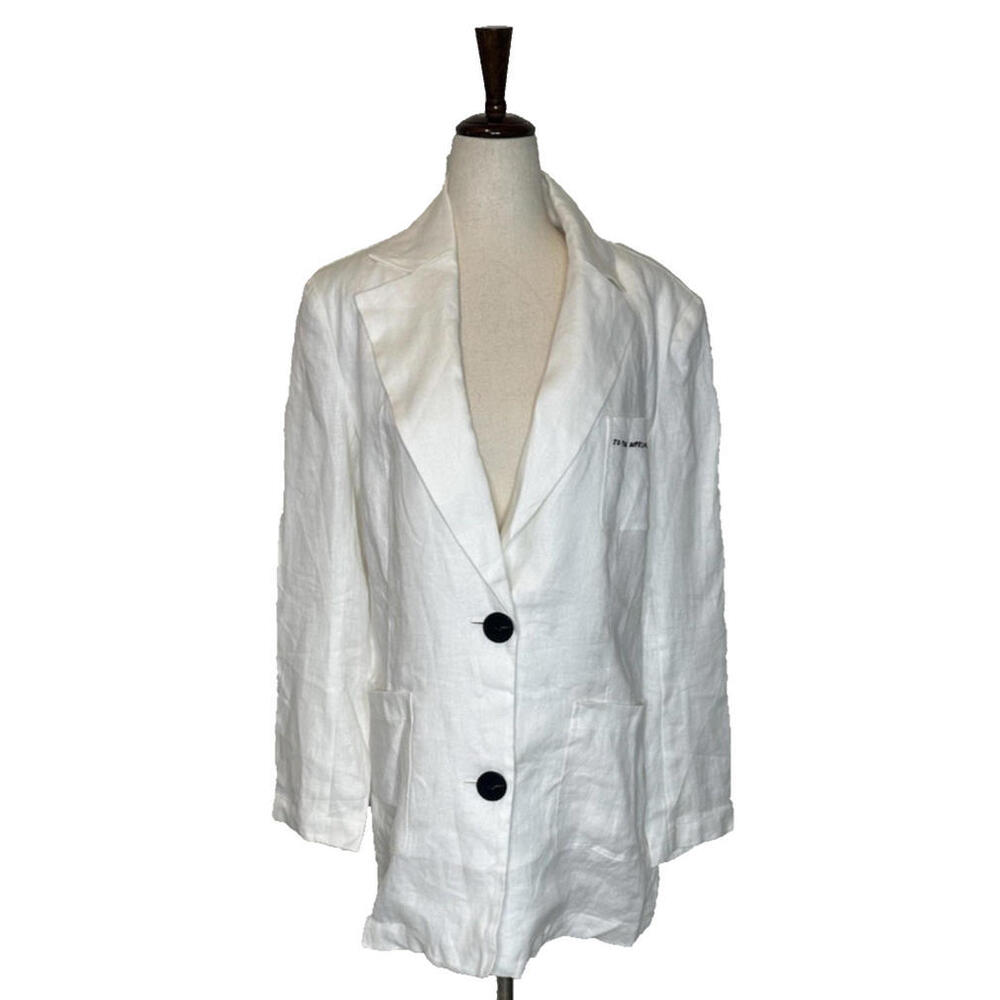 iRoo Flax Linen Two Button Blazer "To The Supreme Being" Embroidered Pocket - Picture 2 of 8